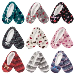 Women Soft Warm Cozy Fuzzy Furry Hearts Stripes Slippers Non-Slip Lined Socks, 1 Pair and 2 Pairs