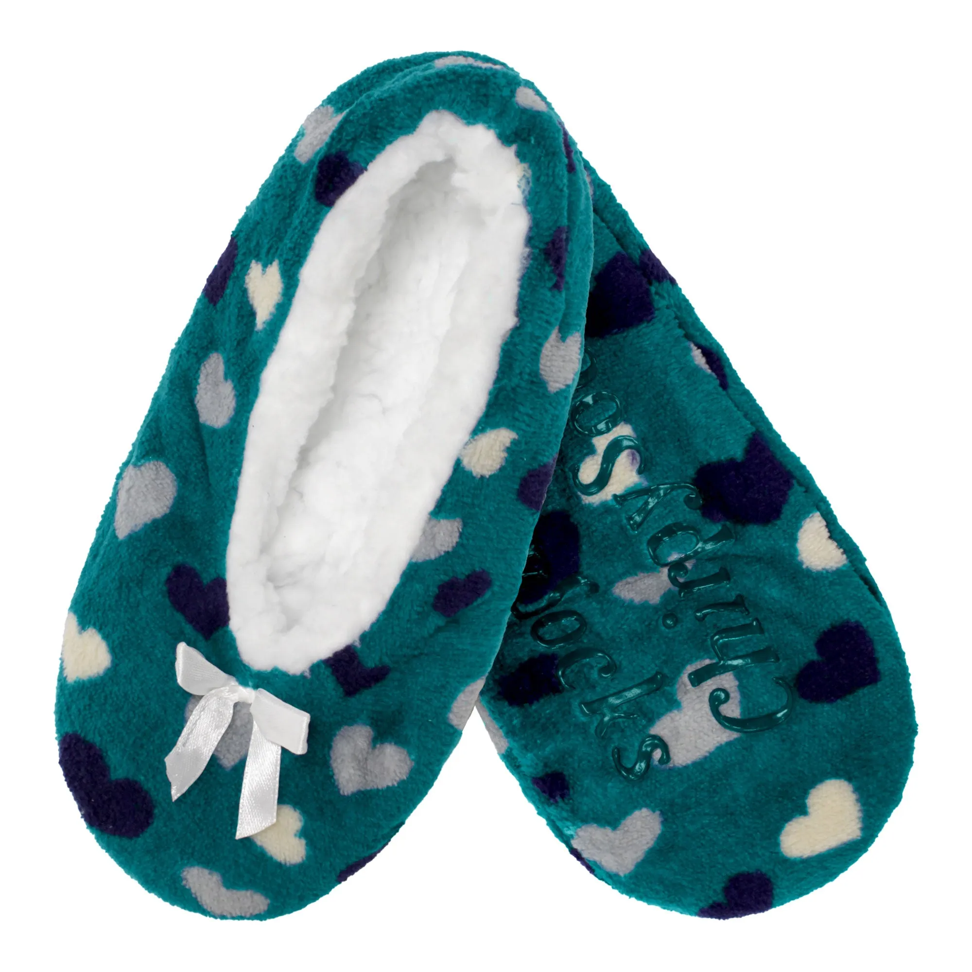 Women Soft Warm Cozy Fuzzy Furry Hearts Stripes Slippers Non-Slip Lined Socks, 1 Pair and 2 Pairs