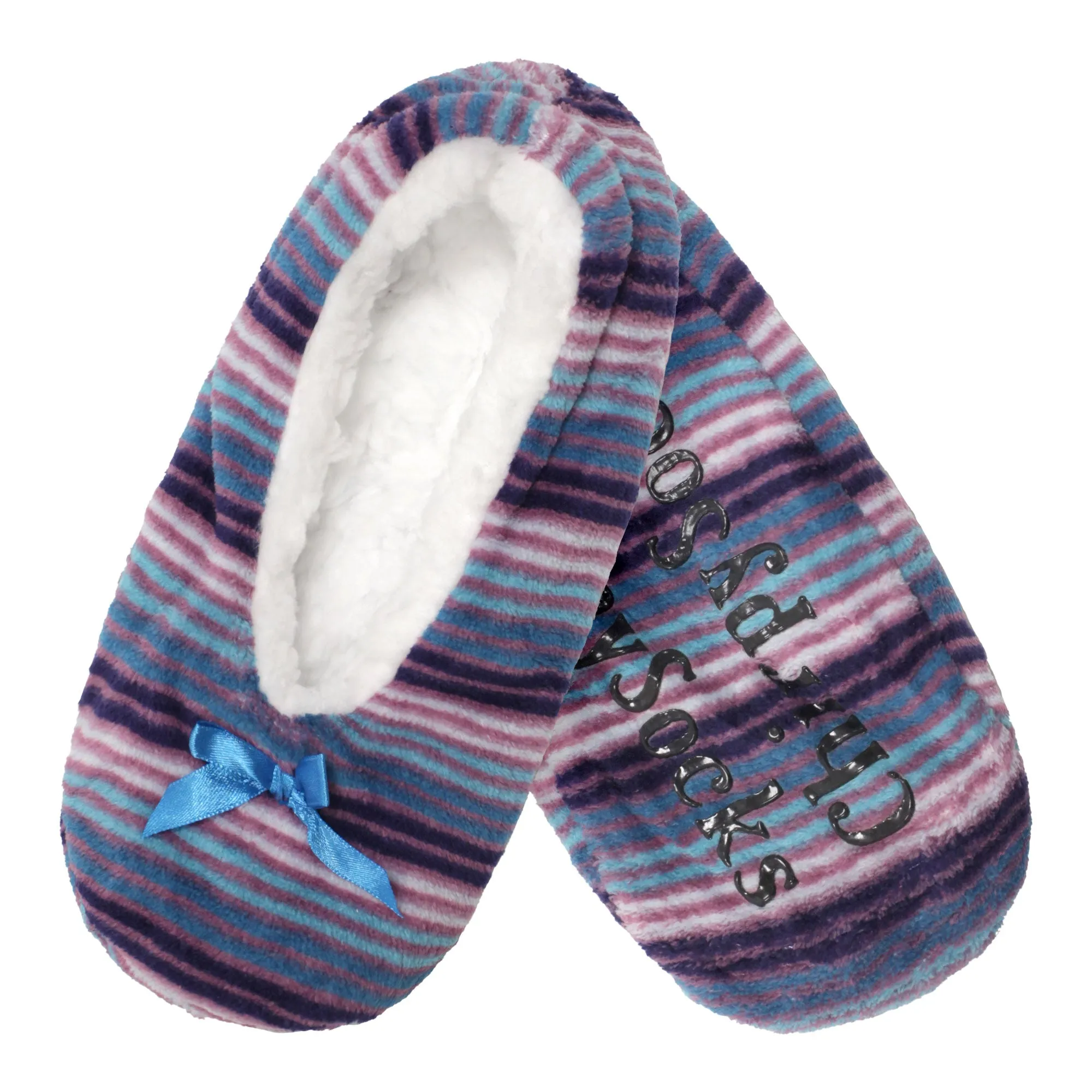 Women Soft Warm Cozy Fuzzy Furry Hearts Stripes Slippers Non-Slip Lined Socks, 1 Pair and 2 Pairs