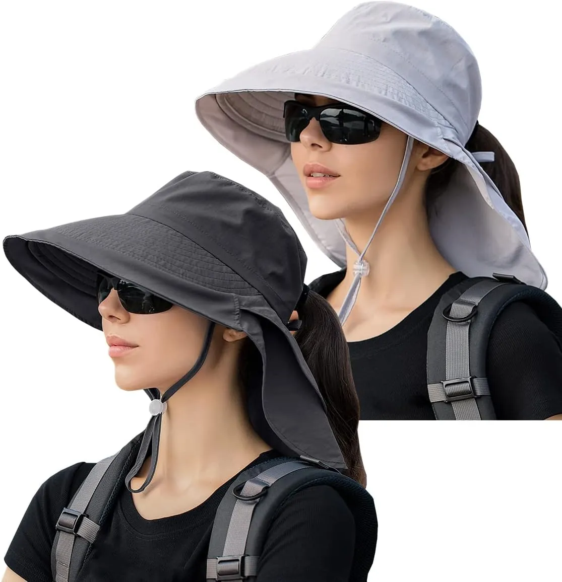Womens Sun Hat UPF 50  Wide Brim and Ponytail Hole, Hiking Safari Hat with Neck Flap??