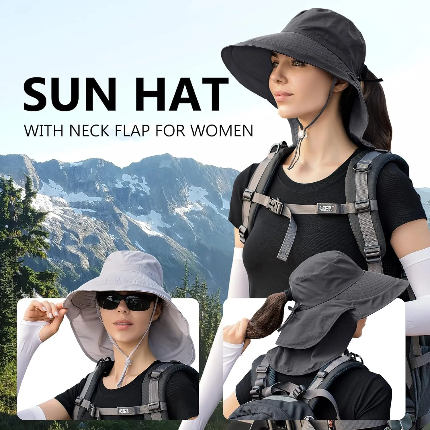 Womens Sun Hat UPF 50  Wide Brim and Ponytail Hole, Hiking Safari Hat with Neck Flap??